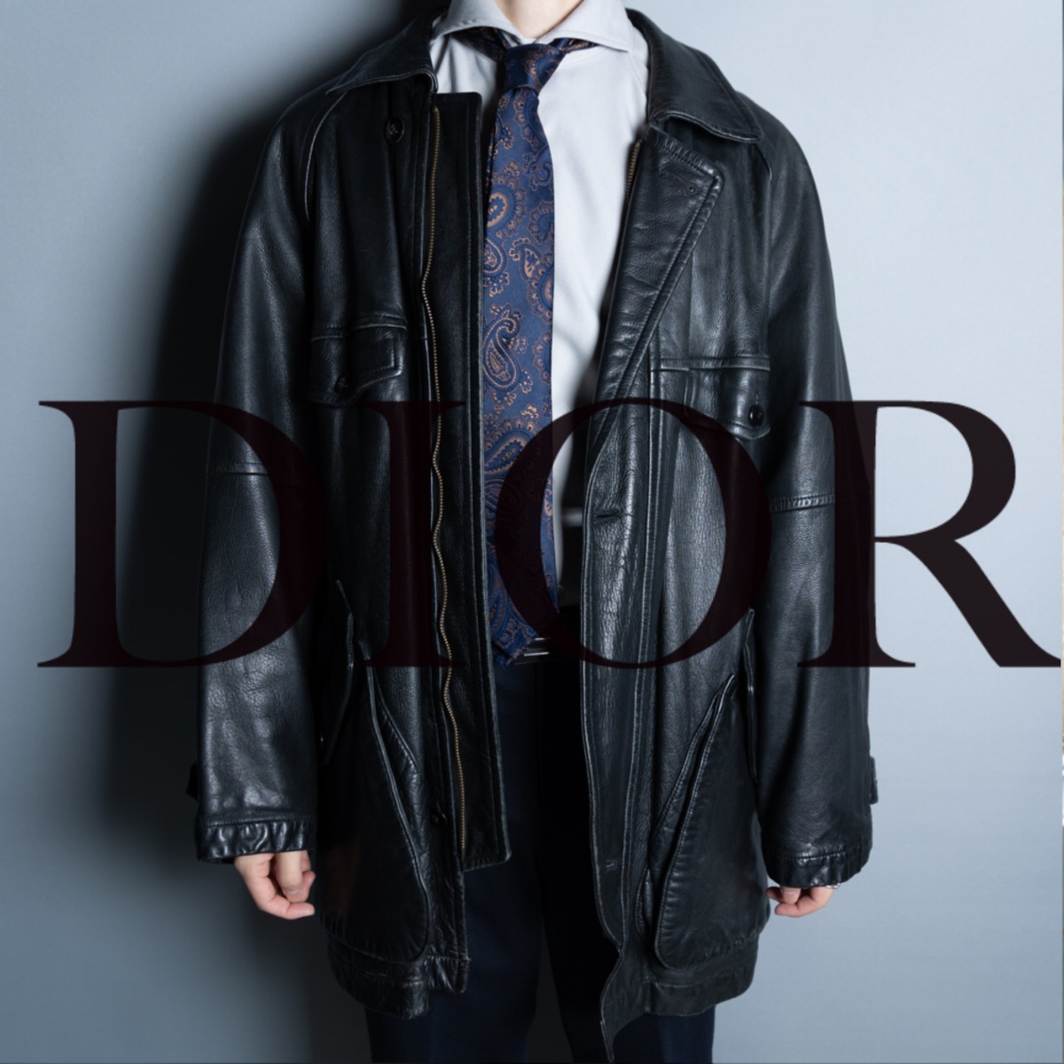 【Christian Dior】リアルレザーオーバーサイジングハーフコート black