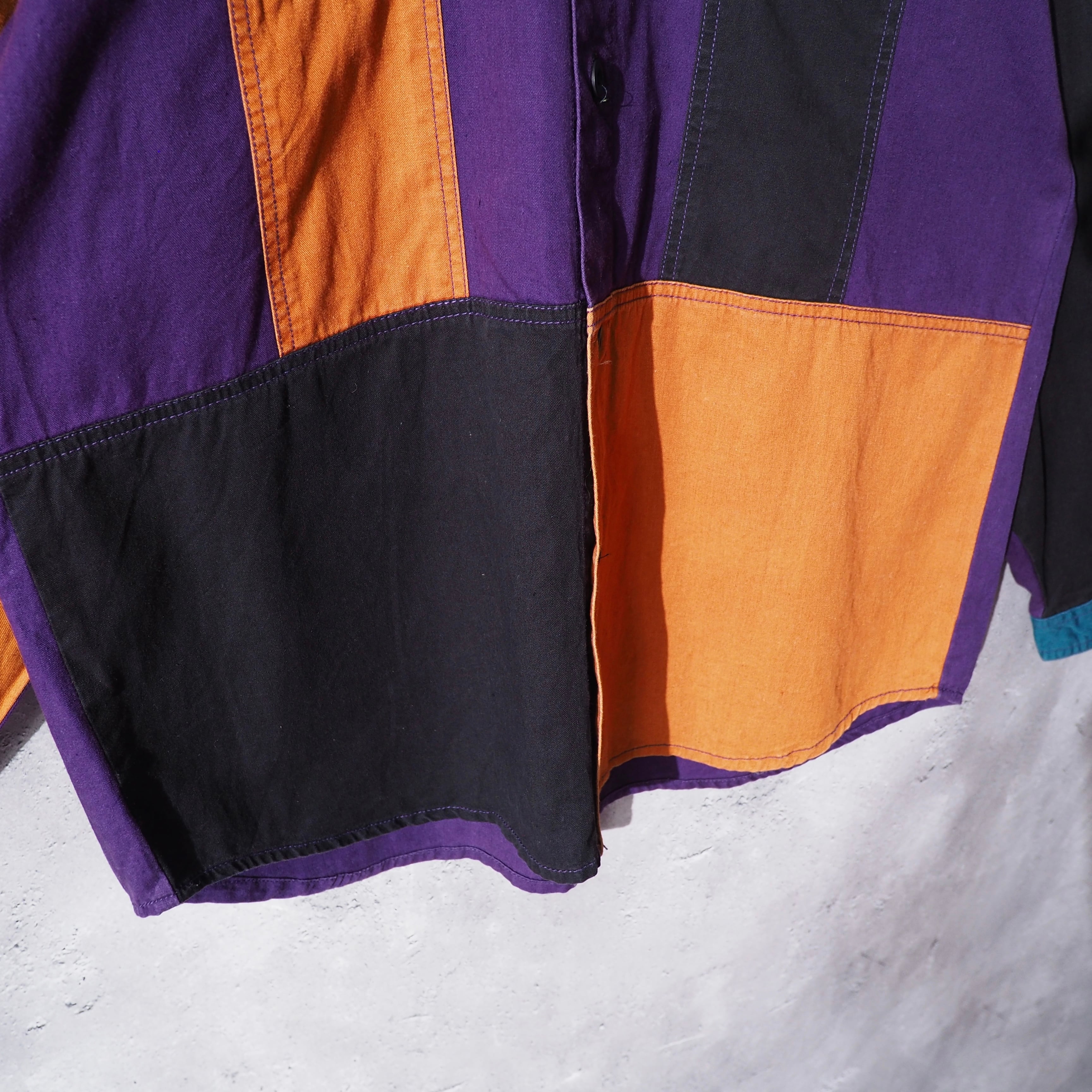 Good multi pop color panel combination loose shirt