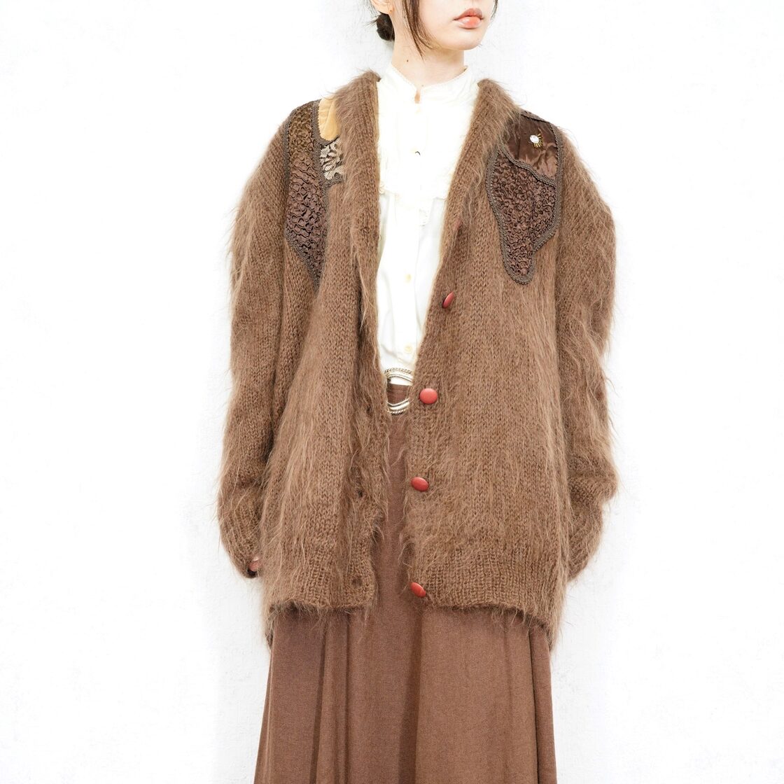 EU VINTAGE ヨーロッパ古着パッチデザインロングモヘアニット 