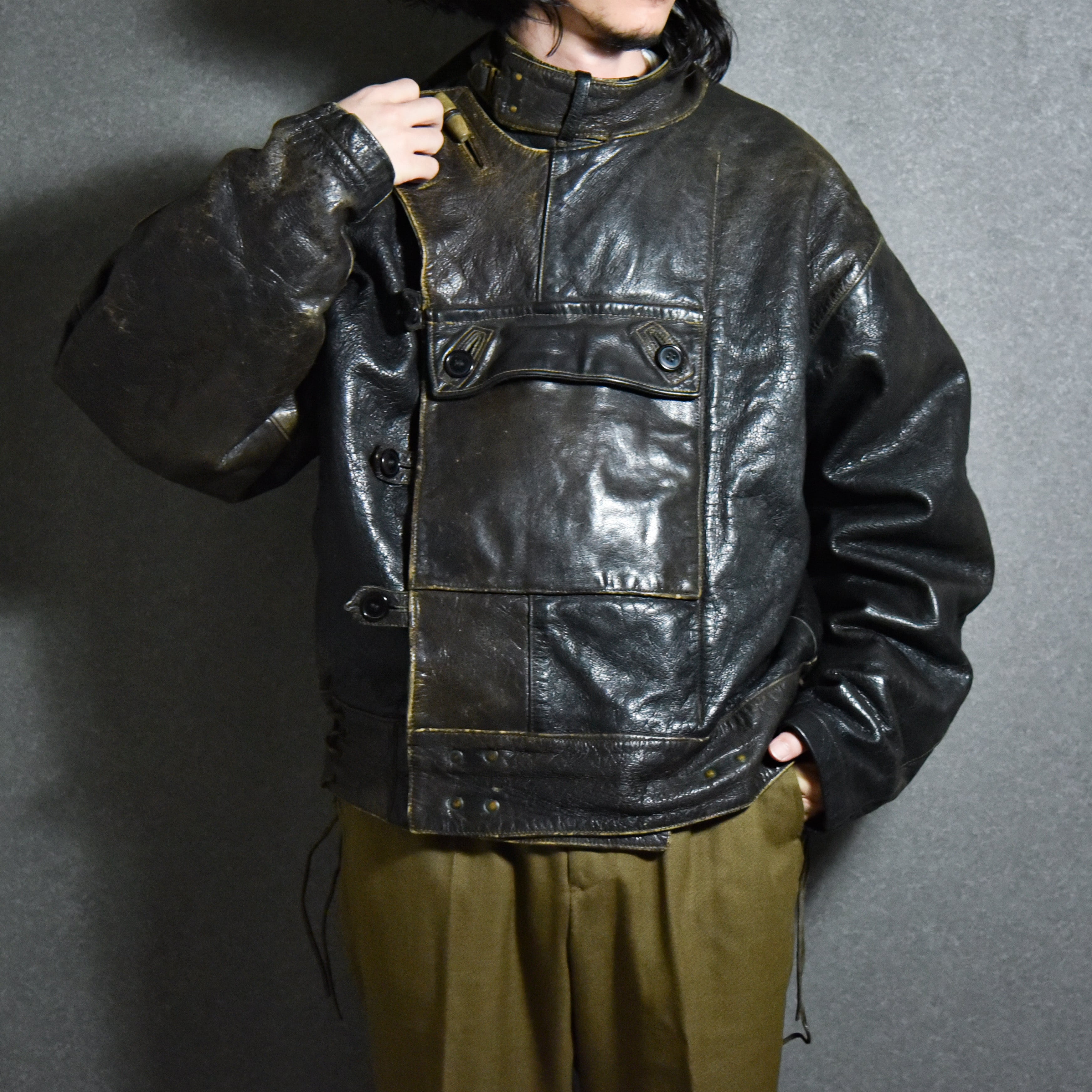 40s Swedish Army Leather Motorcycle Jacket スウェーデン軍 レザー