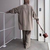 デザインストライプオーバーSH/ベージュ