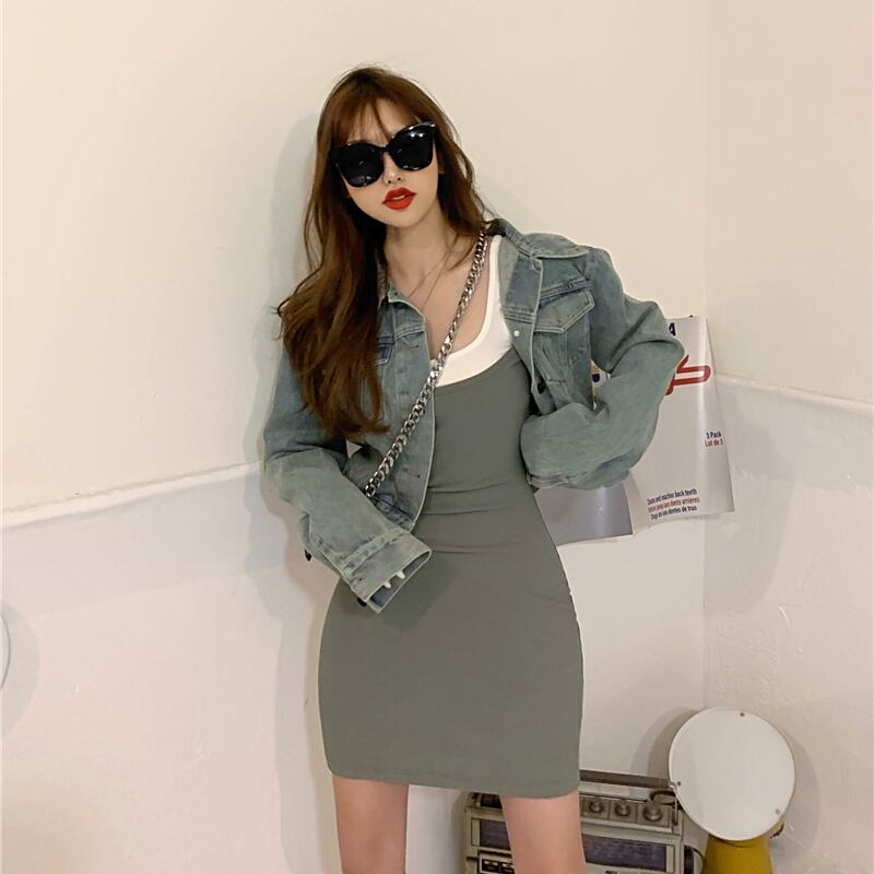 ショートヴィンテージルーズデニムジャケットレディース2020秋新作オールマッチレトロ香港カジュアルジャケット ブラックストロベリース21862876393