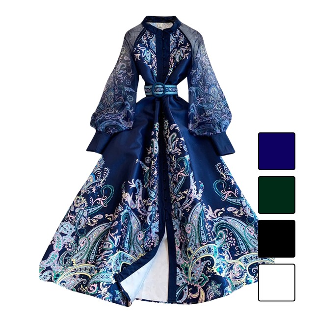 ペイズリースタンドカラーシャツワンピース 4color L2180