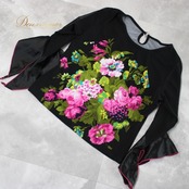 社交ダンス 衣装 スタンダード トップス レッスンウェア 練習着 SICO-PON 黒 ブラック系 グリーン系 ピンク系 緑 イエロー系 黄色 花柄 練習用 ダンスウェア 花柄トップス おしゃれ フェミニン 伸縮性 レディース かわいい デザイン トレンド 人気 スポーツウェア カジュアル ショート丈 ブラックフラワー ピンクフラワー グリーンフラワー メッシュ袖 高品質 ポリエステル素材 おすすめ 楽な着心地 パーティー用