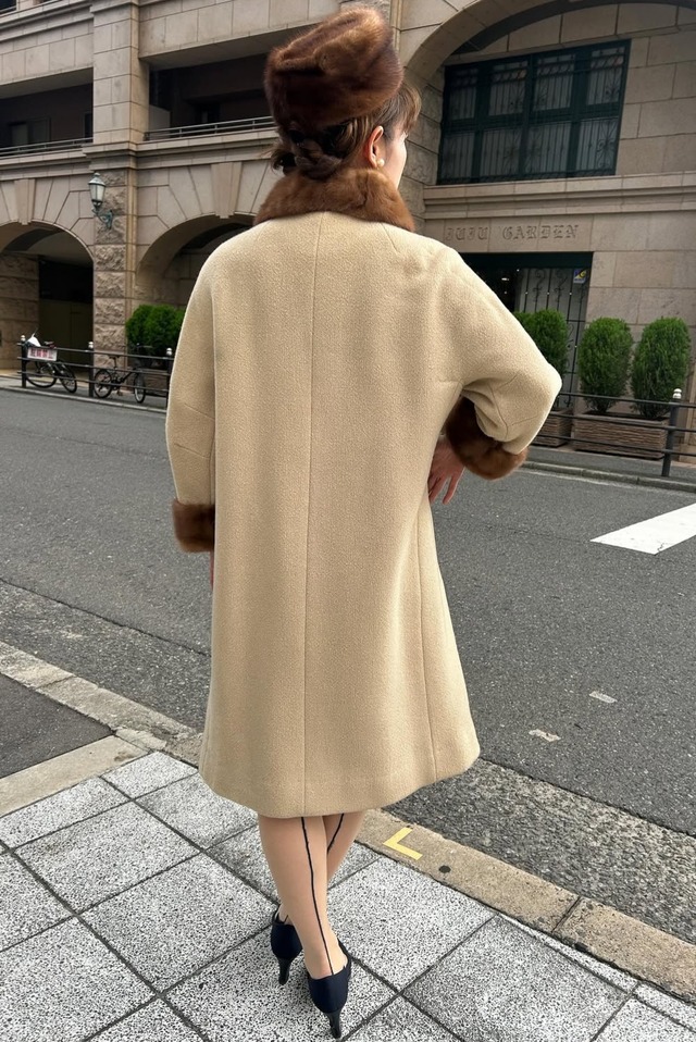 50's brown mink fur collar coat