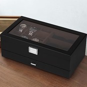 Baskiss 高級2層木製時計ケース 腕時計・眼鏡・ジュエリー収納ボックス 腕時計6本 サングラス7本 アクセサリー・指輪・ブレスレット収納可能 コレクションケース (腕時計6本・メガネ7本)