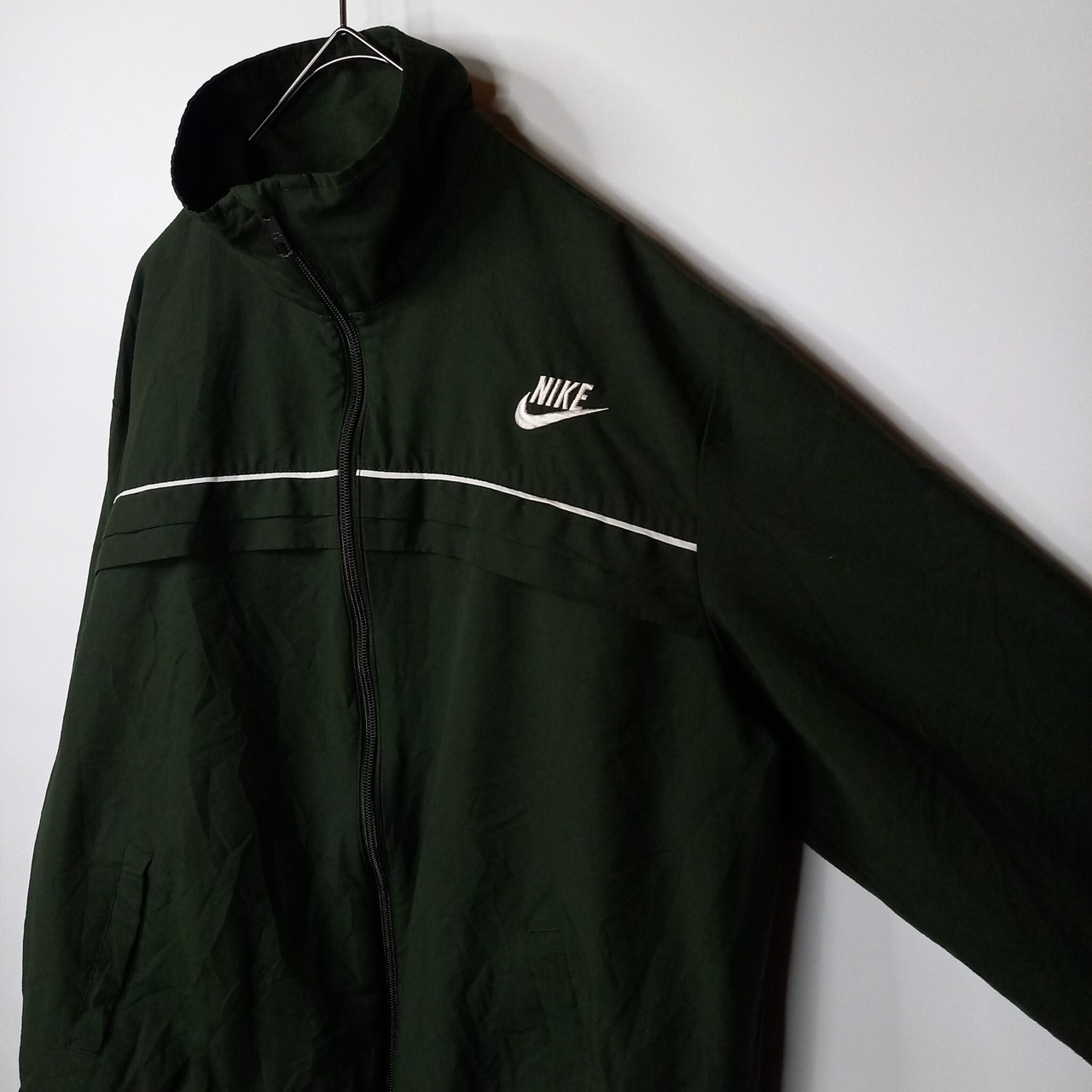 00s　ナイキ　スタンドカラー　ナイロンジャケット　刺繍　スウォッシュ　ライン