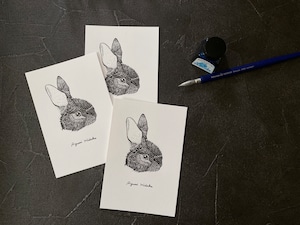 ウサギの活版印刷ポストカード　3枚組