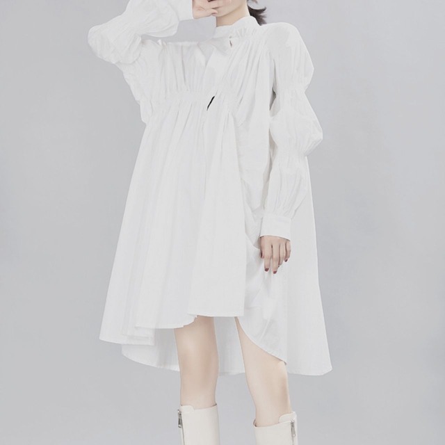 Balloon sleeve A-line flare dress【2color】 C0920