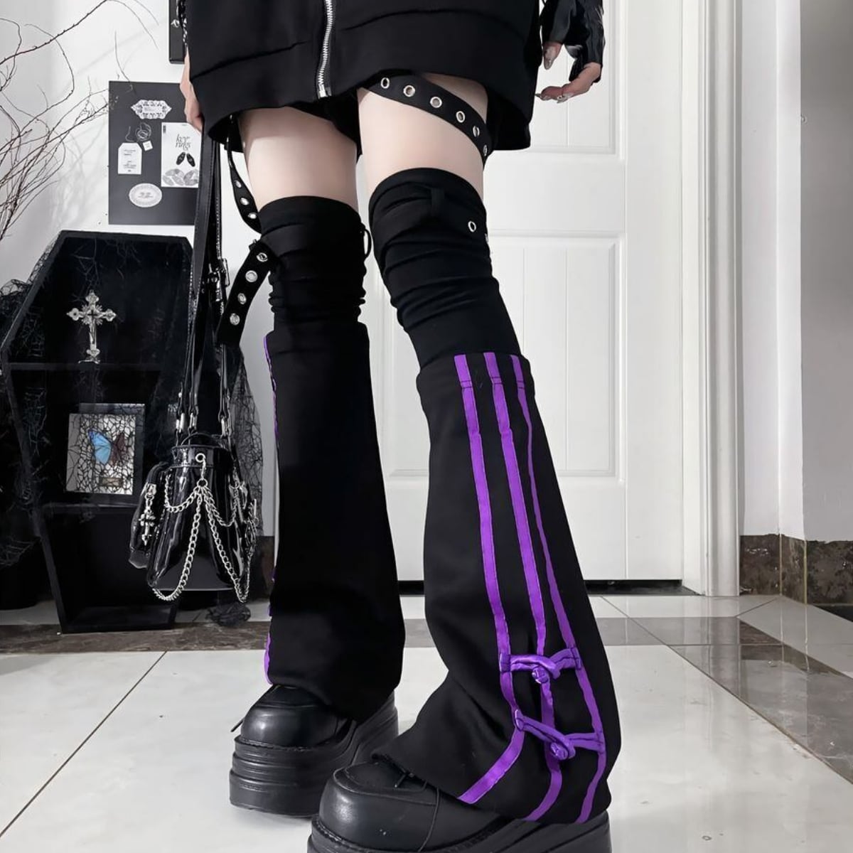 サブカル地雷系オーバーサイズジャージトップス：レッグウォーマー