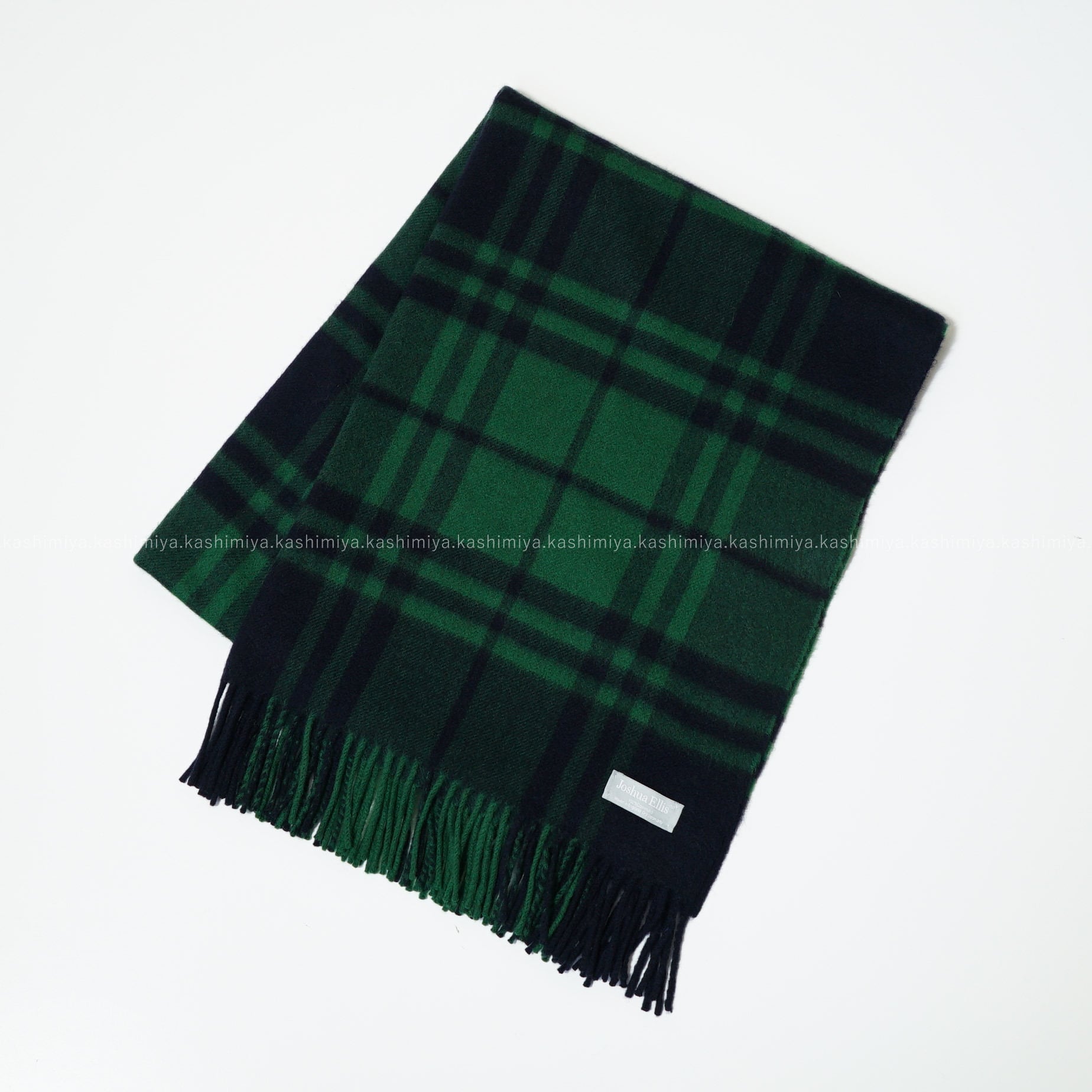 Joshua Ellis ジョシュア エリス カシミヤ大判ストール グリーン ブラック カシミヤ100%