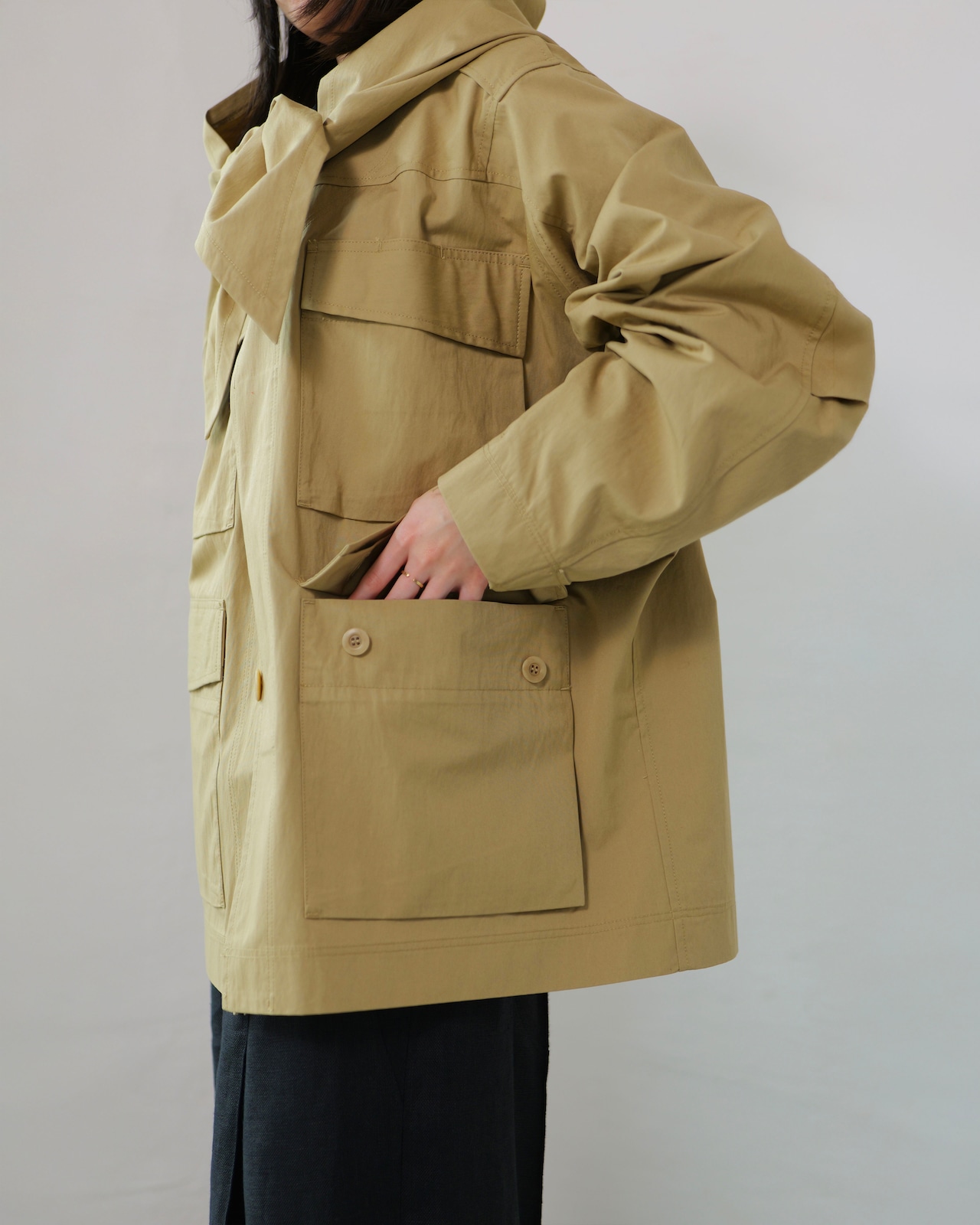 i’m here - Haoli Military Jacket :Beige |フードストールドッキング/2WAY/ウェザークロス 入荷予定:2026.01.17(各色 M 1点)