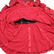 【美品 フラメンコ衣装】レッド SONIA JOHNES ソニアジョーンズ ワンピース ドレス ボランテ 赤 段々 長袖 花柄 レース 青 フリル ブルー 袖有り ダンス用 発表会 レディース
