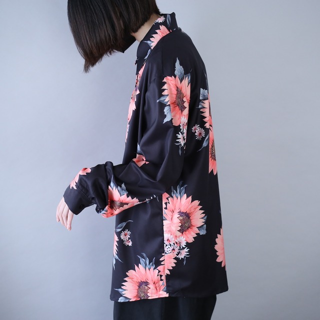 black base pink sunflower art pattern mode shirt