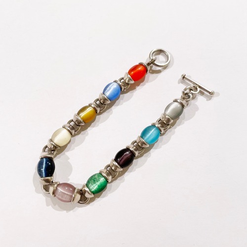 Vintage 925 Silver & Multicolor Glass Bracelet Made In Mexico