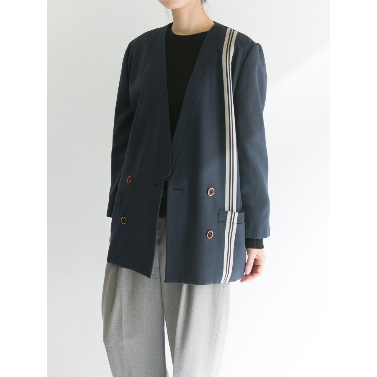 【mila schon】Made in Italy collarless Jacket（ミラ ショーン イタリア製 ノーカラージャケット ダブル）