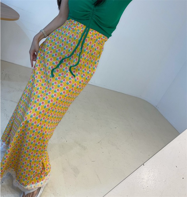 花柄 ロング丈フレアスカート マキシスカート マーメイドスカート スリム 韓国ファッション（DM0277）