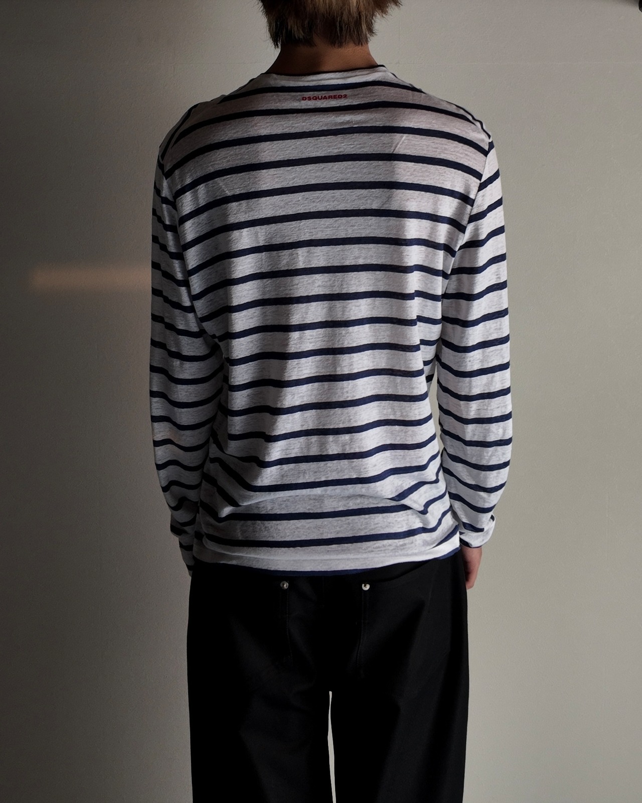 【DSQUARED2】linen crew neck border top