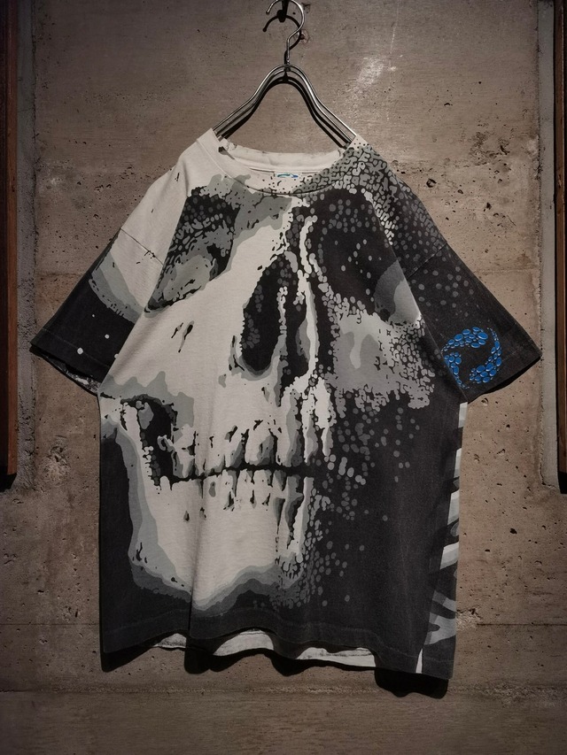 【Caka】"LIQUID BLUE" 90's Skull Design Vintage Loose S/S T-Shirt