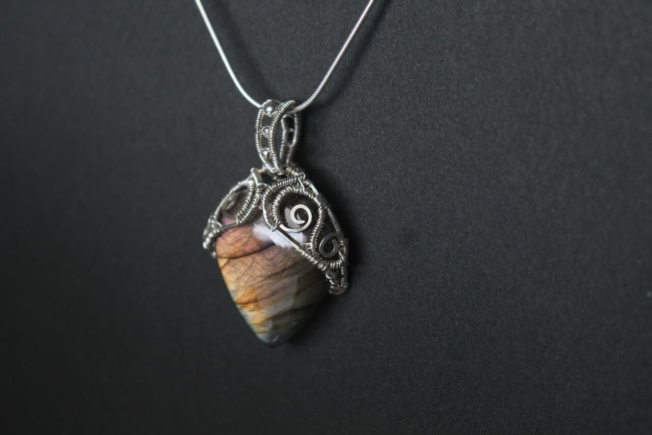 Multi color Labradorite silver 925 wire wrapping pendant