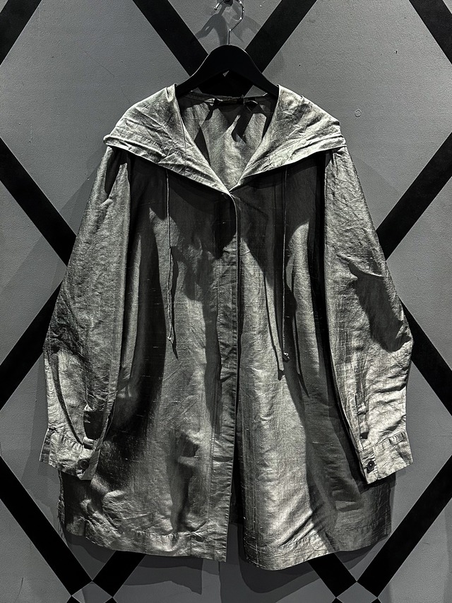 【X VINTAGE】Metallic Silver Vintage Loose Silk Hooded Jacket