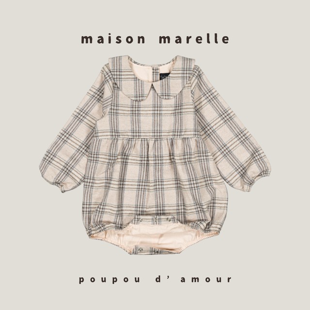 送料無料【予約】maison marelle｜ Romper BASILE - beige tartan(11月上旬以降入荷予定)
