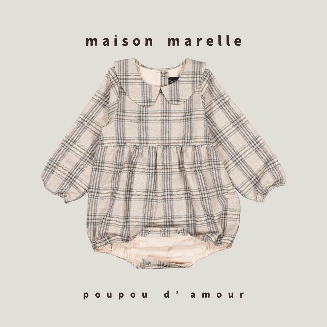 送料無料【予約】maison marelle| Romper BASILE - beige tartan(11月上旬以降入荷予定)