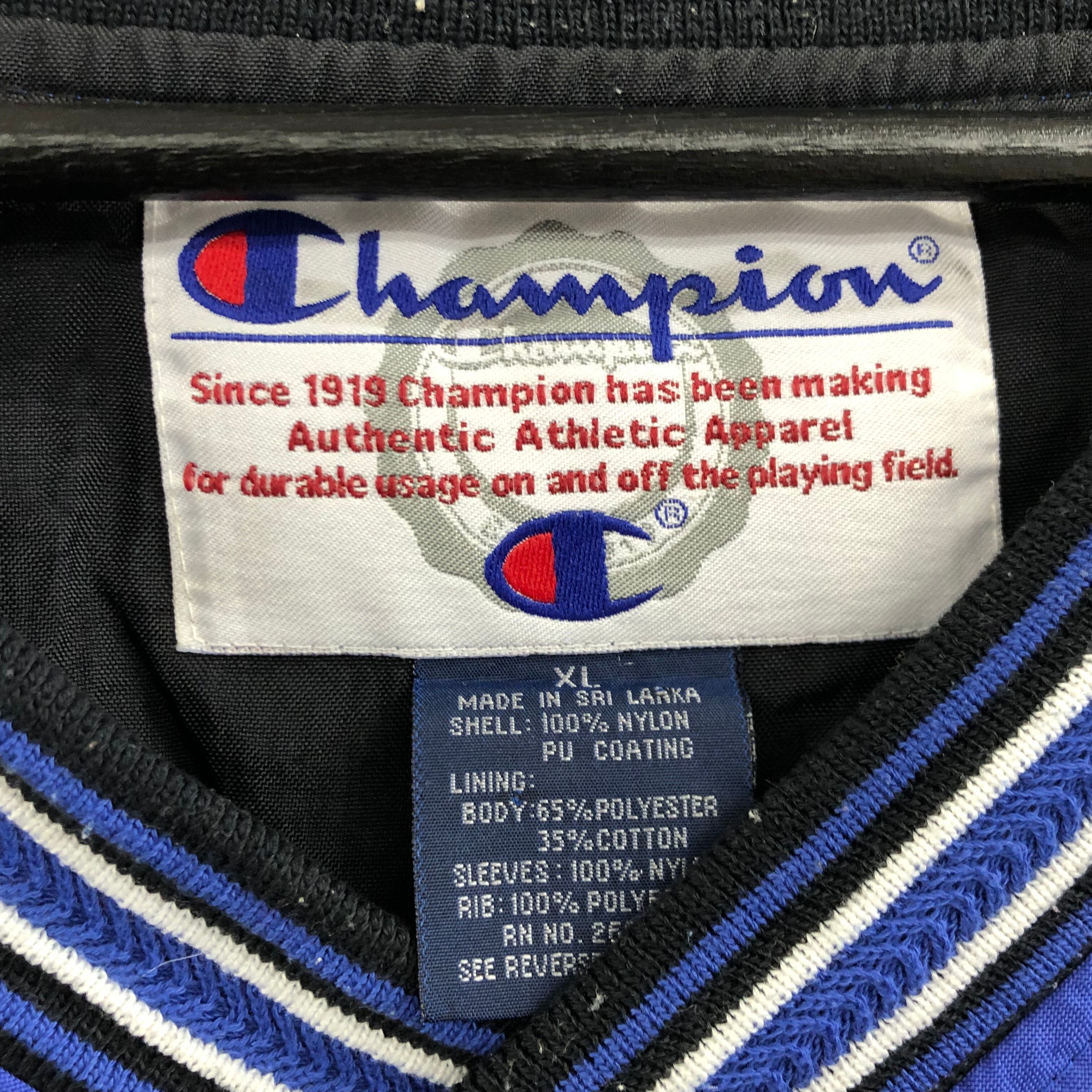 00s チャンピオン ナイロンプルオーバー ラインリブ 刺繍ロゴ XL 古着