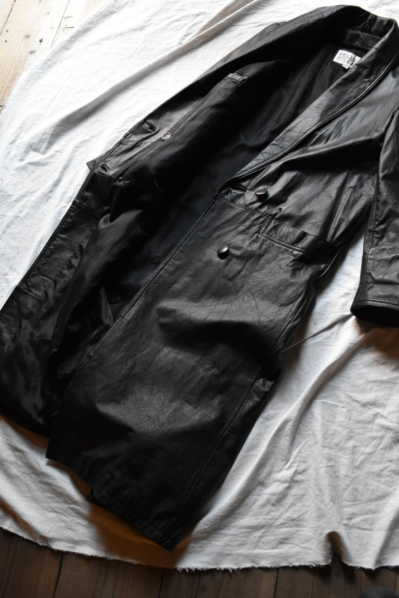 Black leather long coat