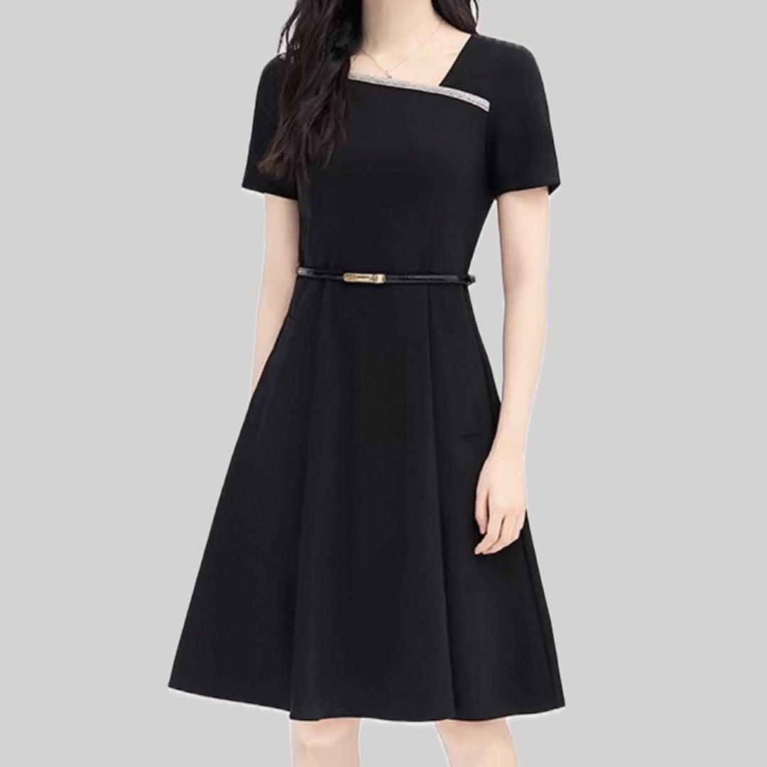 Decolletage silver line design A line flare dress 00179