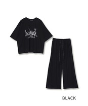 COOLAグラフィティプリントクロップドTシャツ&パンツ (BLACK)　CQ-48144