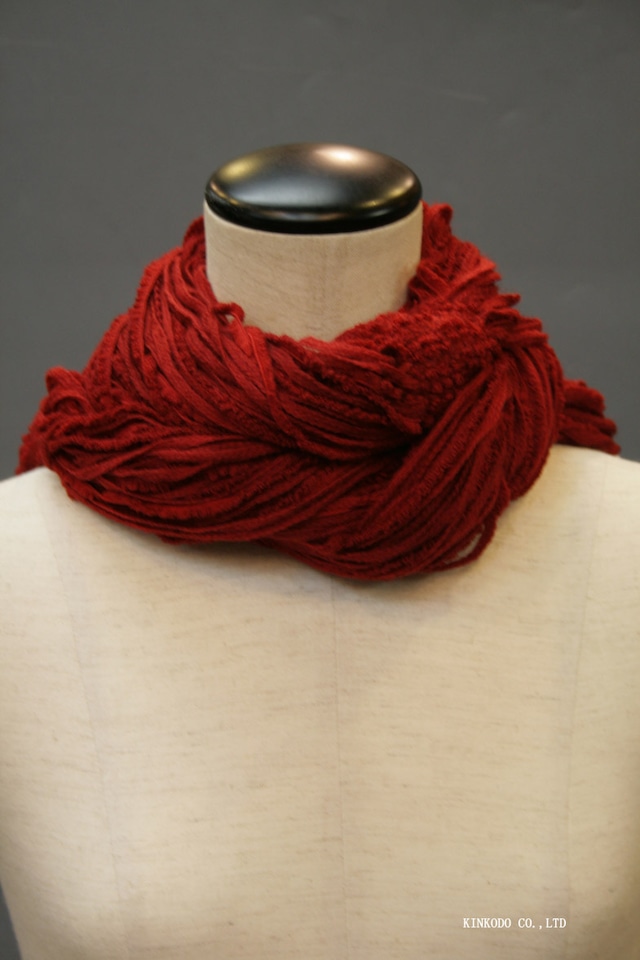 紐襟巻き（緋・赤）手染めの天然素材の紐を使った手織りの襟巻き