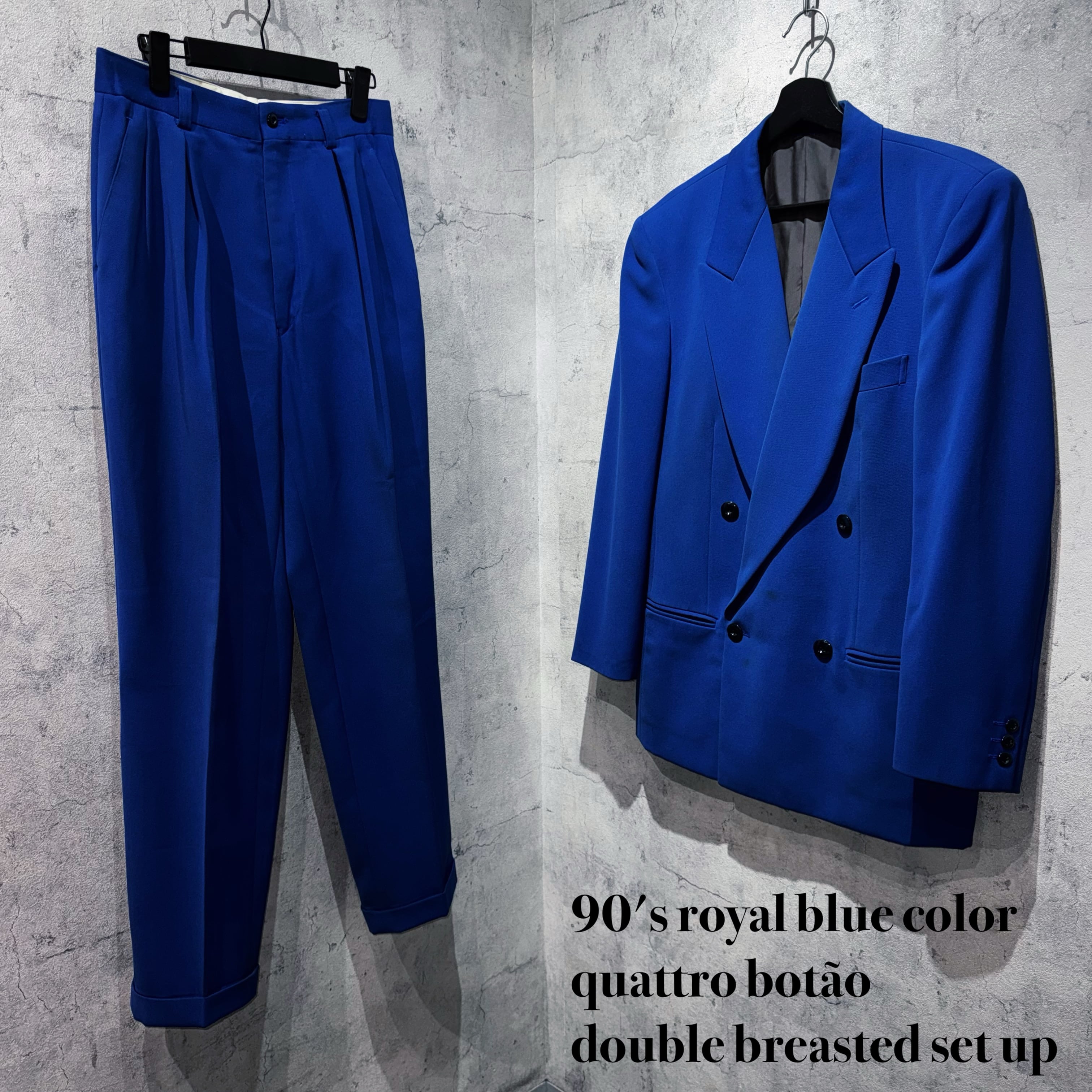 90's royal blue color quattro botão double breasted set up