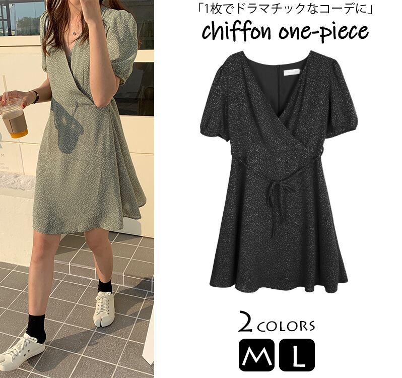 可愛いラップワンピ風 Vネック さらっとした素材 スタイルアップ 可愛い 通勤通学
