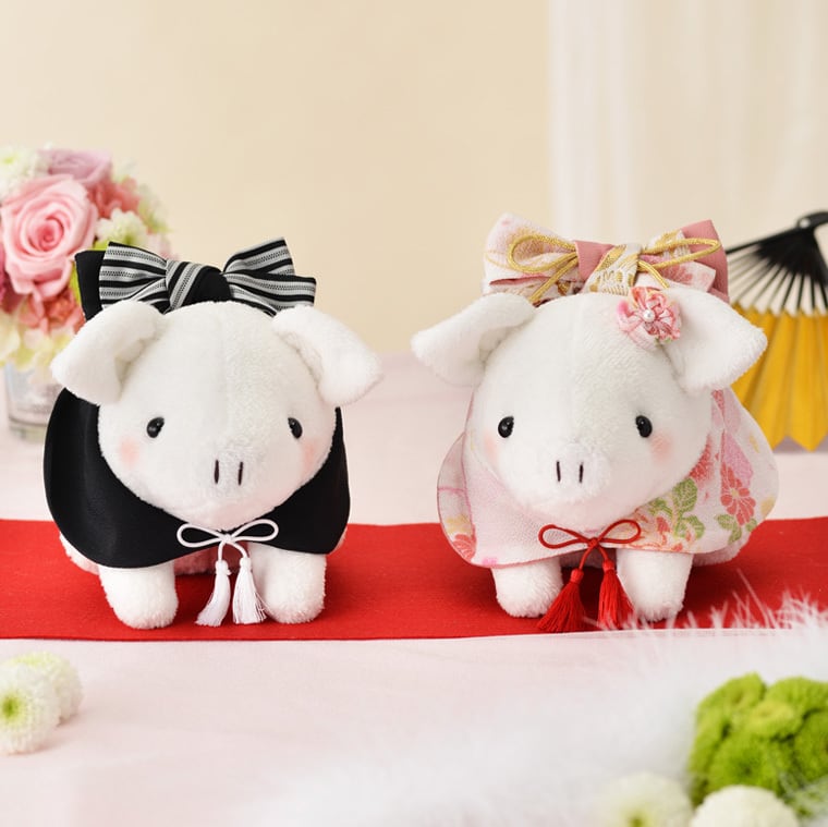 和装とんちゃん 手作りキット ホワイト ピンクの着物 白豚 幸せデリバリー（ギフト・結婚式アイテム・手芸用品の通販）
