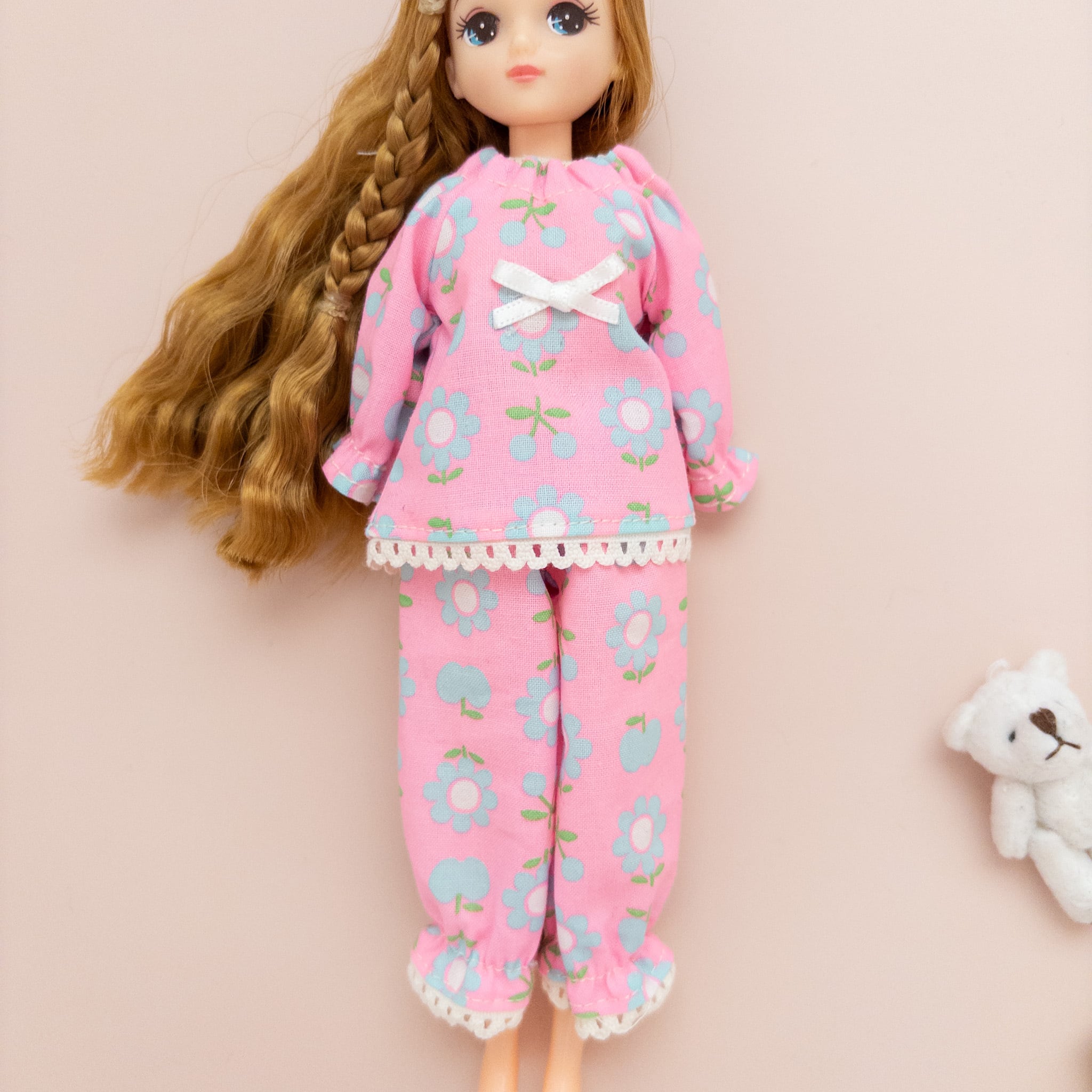 スモックパジャマ（レトロピンク白リボン）リカちゃん | dollkamiyu