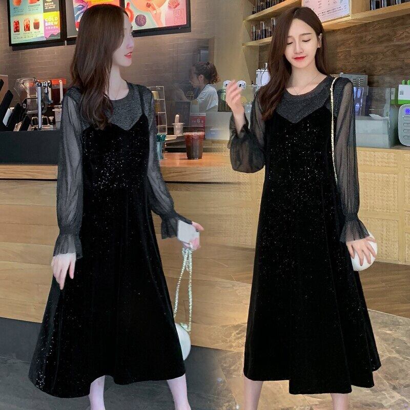 【新作】【送料無料】 1321＃マタニティ服春秋長袖偽ツーピースゆったりとしたスタイリッシュなドレス妊婦ママドレス ロング スプリング 春物 オータム 秋物 AL expec38280042265