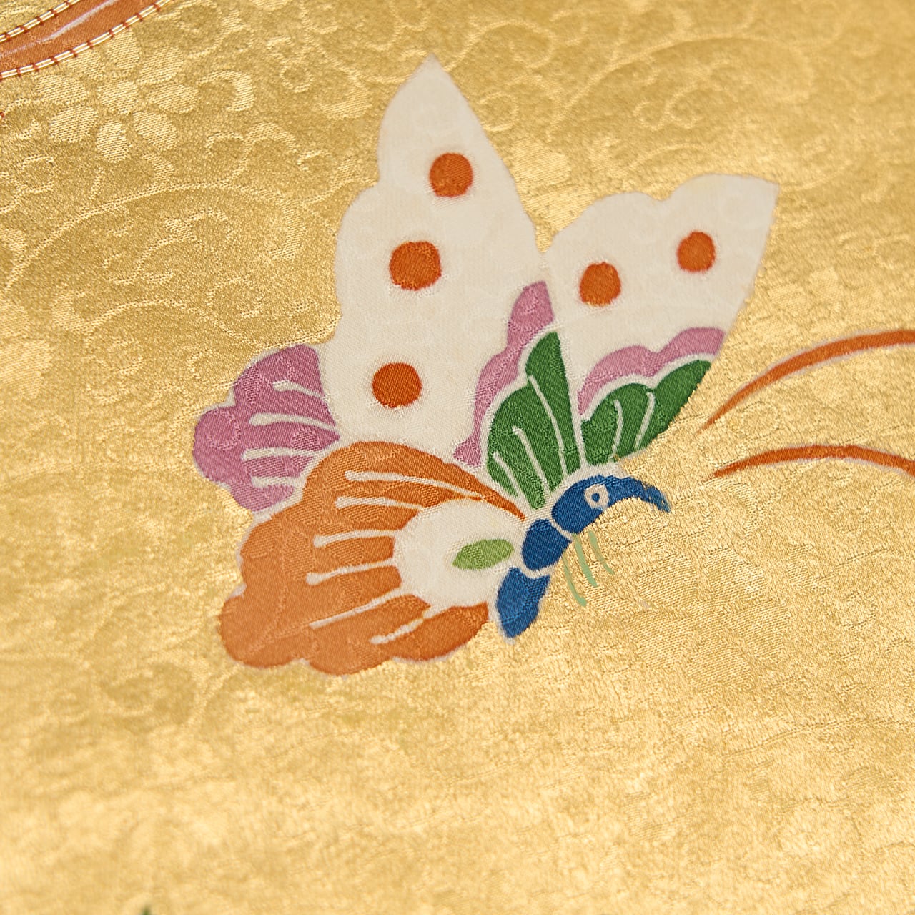 新品 袋帯 正絹 蝶々 鳳凰 鳳凰と蝶々の模様 手描友禅に摺箔 名古屋帯 【未着用品】 | かわの屋