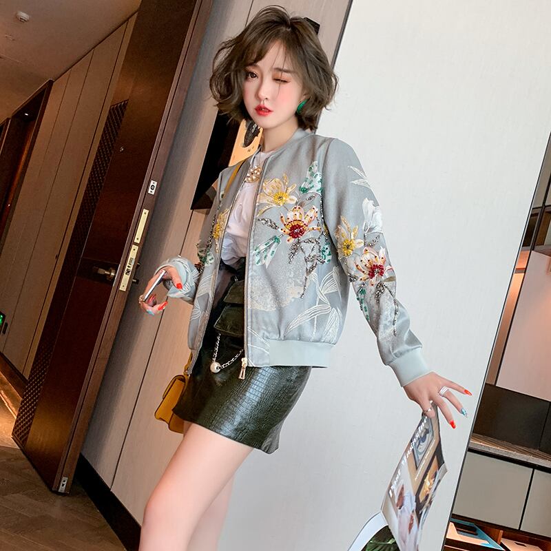 スタンダードジャカードジッパージャケット オータム レトロ 秋物 MIUCO14367334066