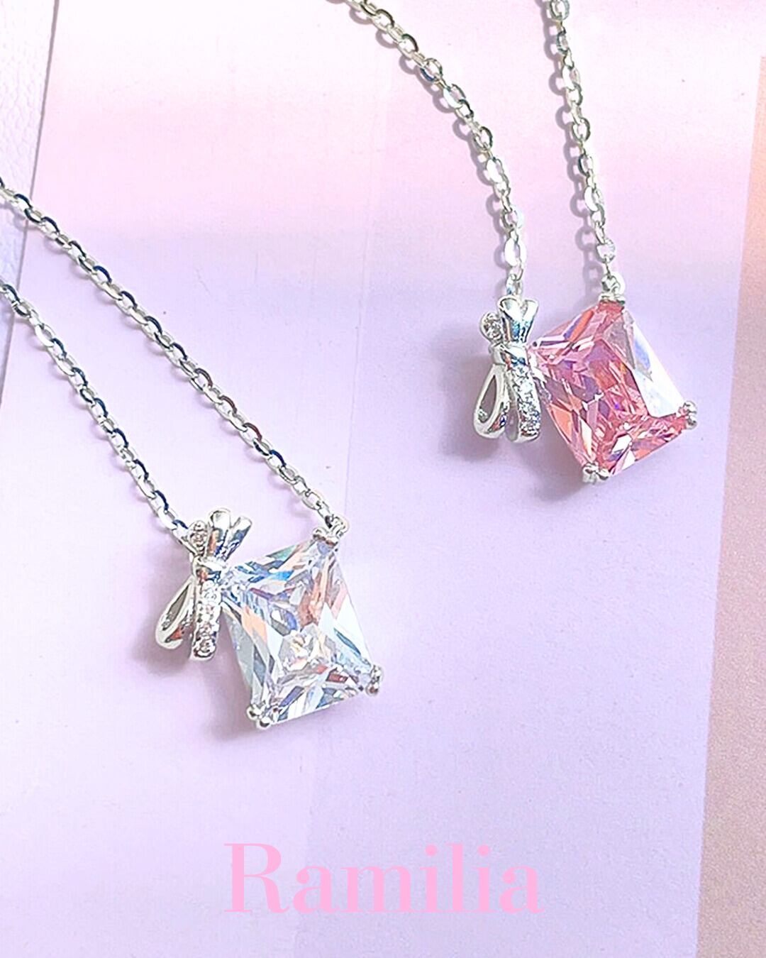 スクエアストーンリボンネックレス(2 colors) R2507016