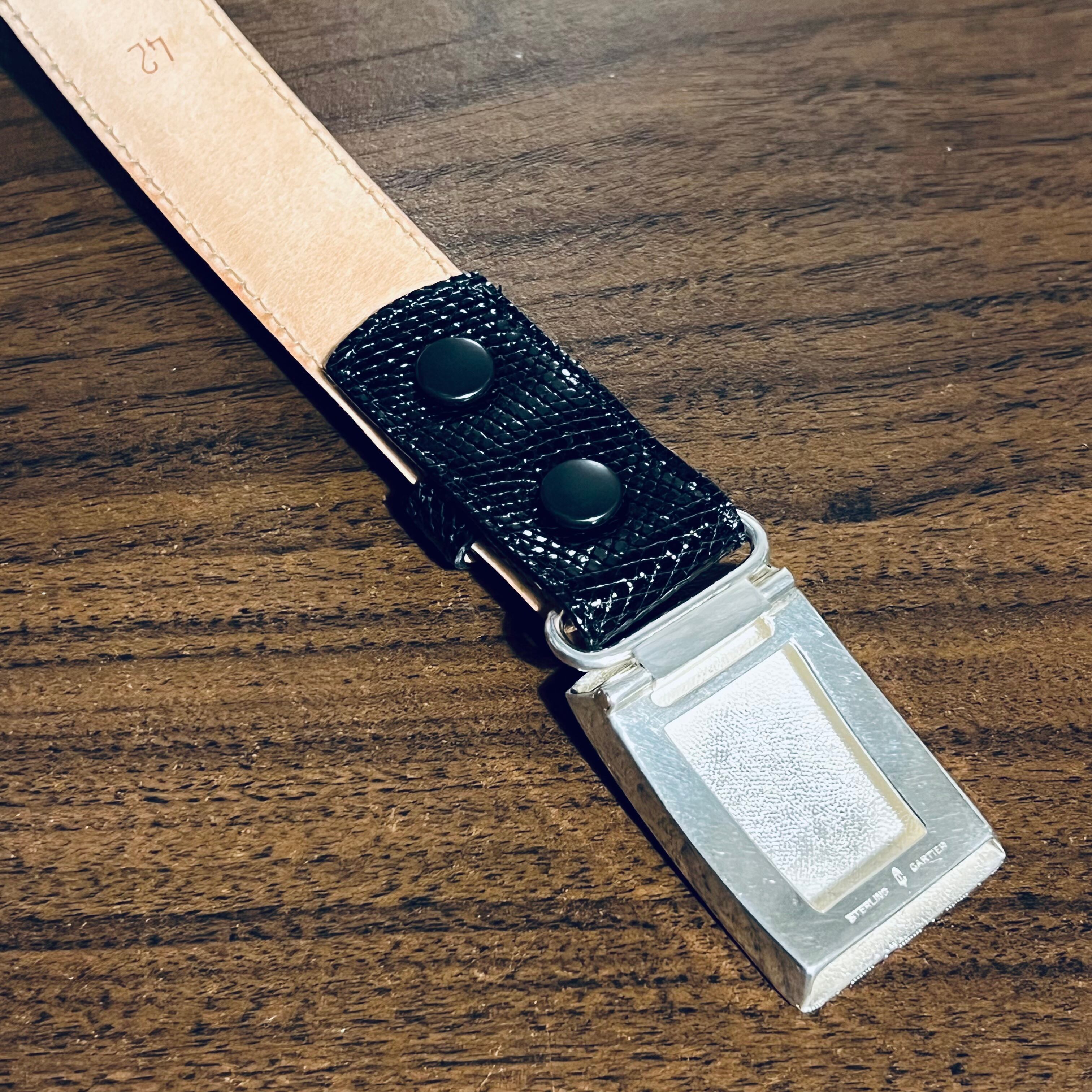 VINTAGE CARTIER Engine Turned Slide Buckle Sterling Silver / Black  