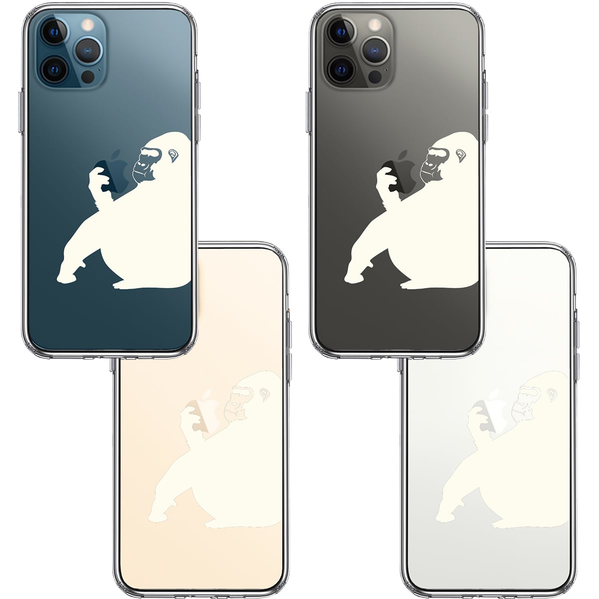 即納】スマホケース おもしろ iPhone12 12Pro 12mini ゴリラ ホワイト
