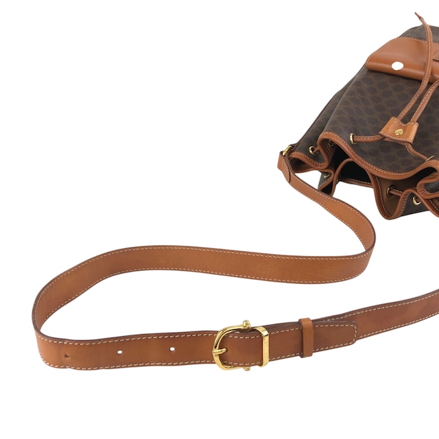 CELINE セリーヌ マカダム ショルダーバッグ ブラウン ブラゾン型押し PVC レザー 巾着 vintage ヴィンテージ オールド 6jegsp
