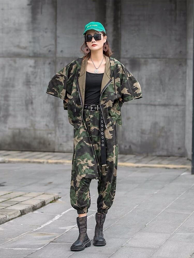 セットアップ】ジャケット カモフラージュ ボンタン 作業 緑 サルエル