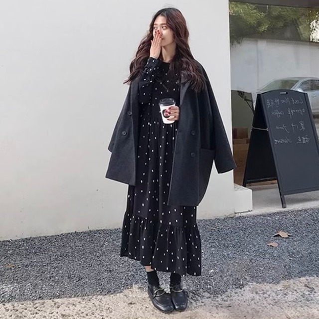 【送料無料】 ワンピース プルオーバー ロングワンピース ロング ロング丈 袖あり 長袖 萌袖 Uネック ラウンドネック 襟なし Aライン 切り替えデザイン ファスナー ギャザー かわいい 大人可愛い カジュアル おしゃれ お洒落 大人女子 ラフ ラブリー キュート 主役級 存在感 ドット柄 春 秋 冬 10代 20代 30代 レディース 女性用 通学 デート お出かけ 女子会 休日 着回し 普段使い 韓国 韓国系 オルチャン ファッション コーデ 楽ちん モテ 体系カバー インスタ映え L XL