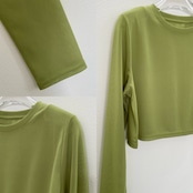 crew neck tulle sheer short tops/lime