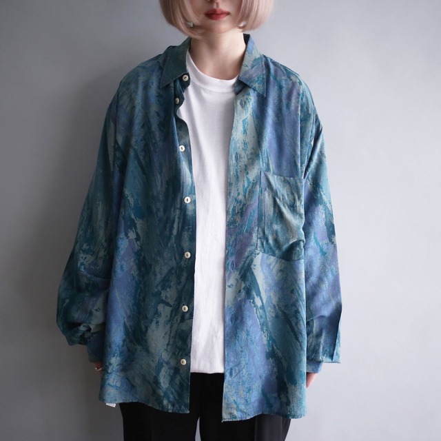 good coloring blue base loose rayon shirt  （made in italy）