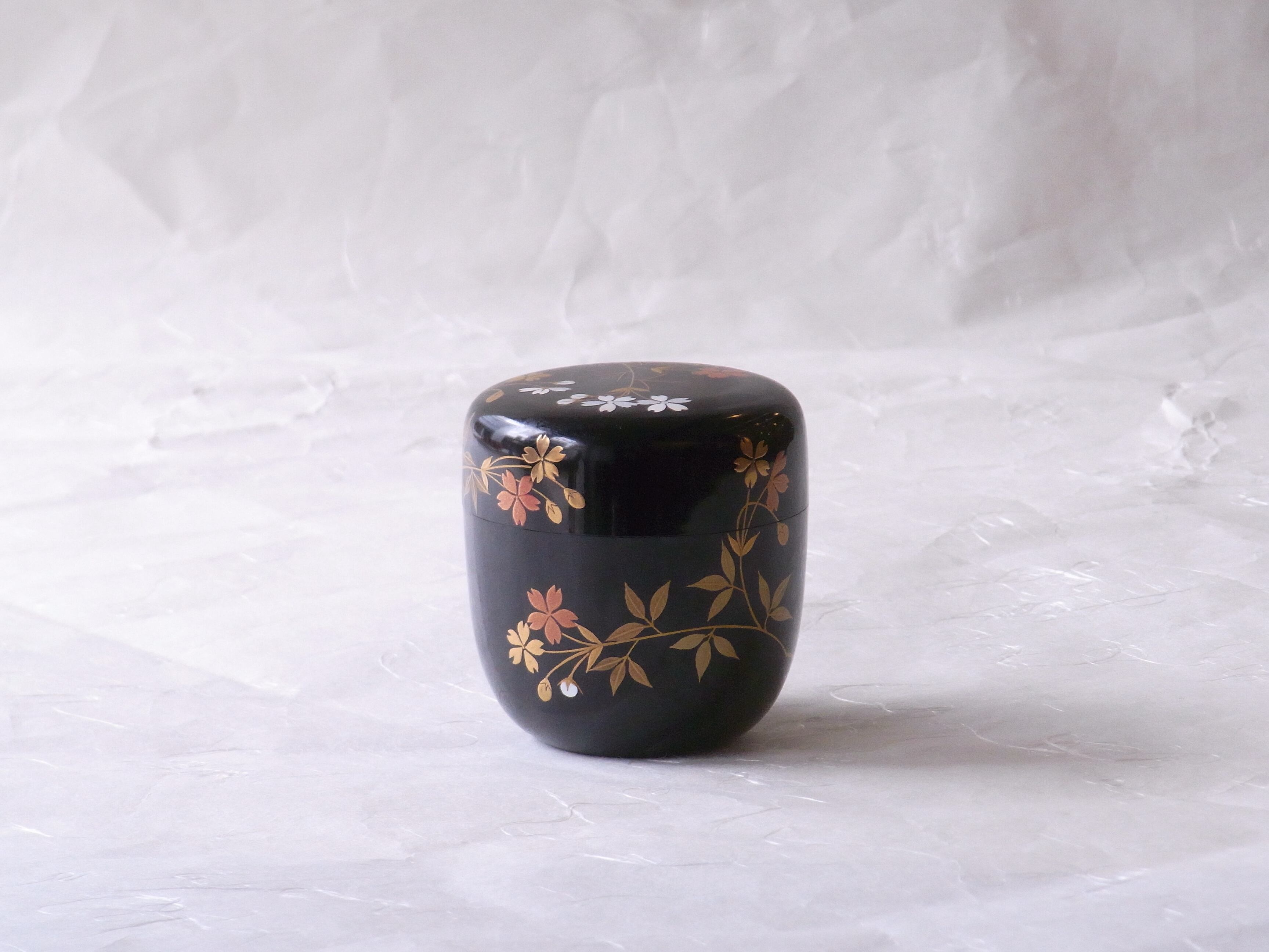 茶道具　越前塗　中出松峰作　螺鈿装飾　遠山桜蒔絵　桜中次　棗　共箱　V　6433 山中塗 宗凌 作 木製 中棗 枝桜 | 小林漆陶