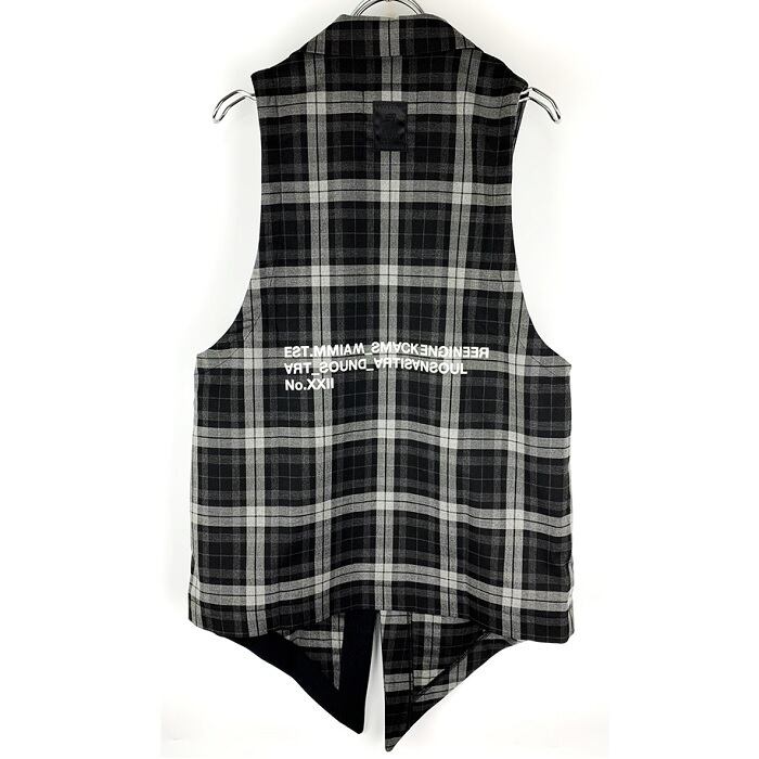 Off Sale Smack Engineer スマックエンジニア Zip Long Vest ロングベスト ジレ チェック柄 黒 グレー ブラック ジップ ジッパー スカル ドクロ スペード バックプリント メンズ レディース Punk Rock パンク ロック バンド フェス ギフトラッピング無料 ステージ