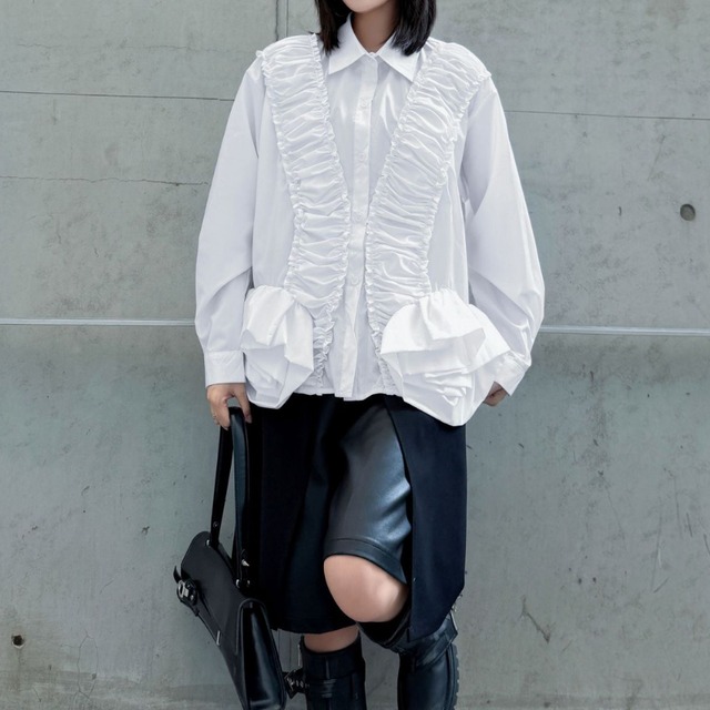 フリル 長袖 シャツカラー ブラウス 3color BL0551